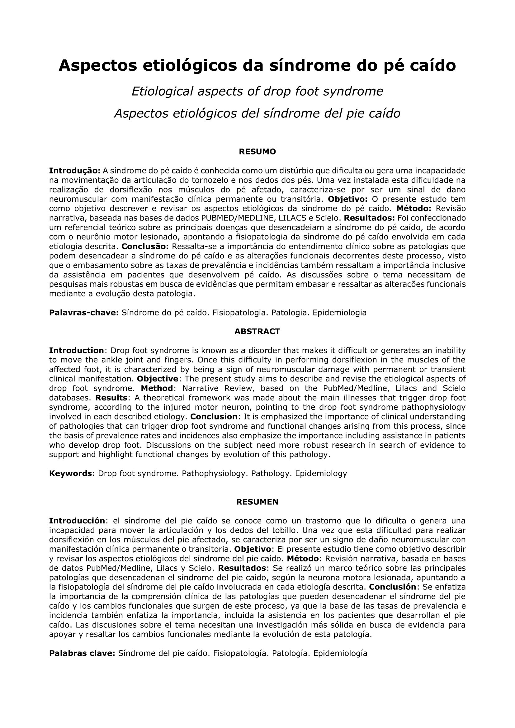 Aspectos etiológicos da síndrome do pé caído