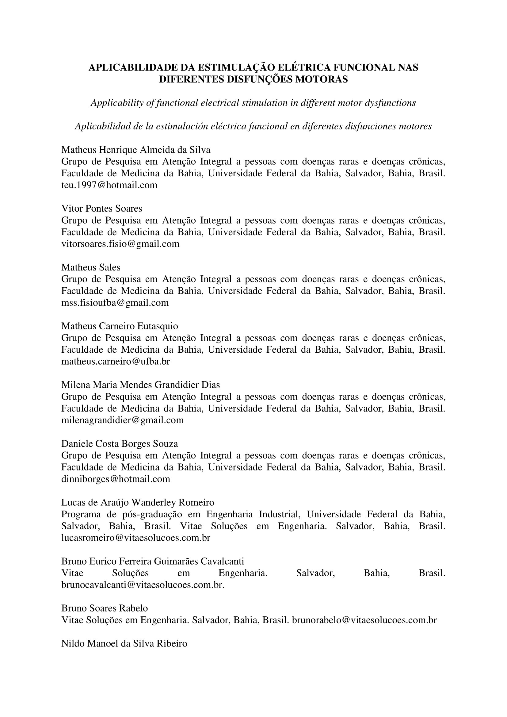 APLICABILIDADE DA ESTIMULAÇÃO ELÉTRICA FUNCIONAL NAS DIFERENTES DISFUNÇÕES MOTORAS